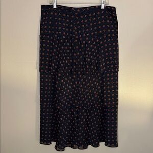 Ann Taylor Factory Navy and Orange Floral Ruffled Maxi Skirt